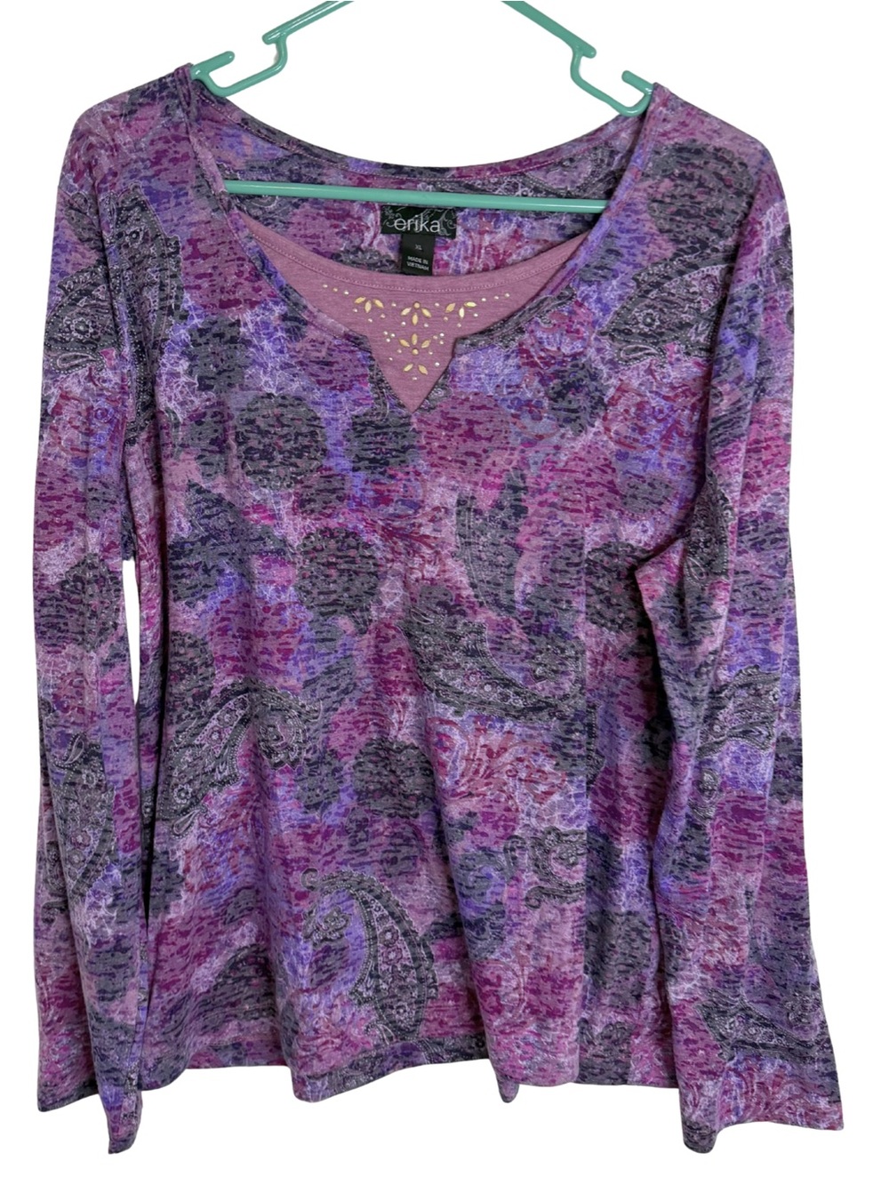 3/$20 Erika Purple Paisley Round Neck Long Sleeve Tee Size XL